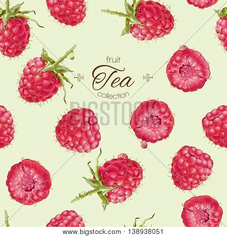 Vector raspberry tea seamless pattern. Background design for tea, juice ,natural cosmetics, candy with strawberry filling farmers market,health care products. Best for textile,wrapping paper.