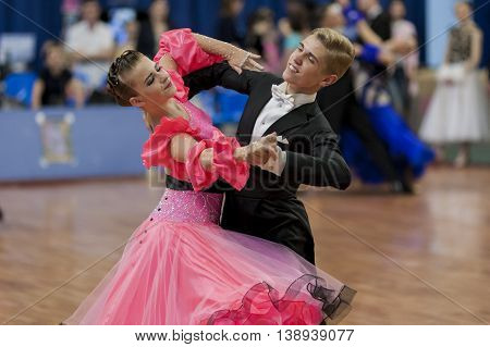 Minsk Belarus -May 29 2016: Dubovik Timofey and Zagrebailova Yana Perform Juvenile-2 Latin-American Program on National Championship of the Republic of Belarus in May 29 2016 in Minsk Republic of Belarus