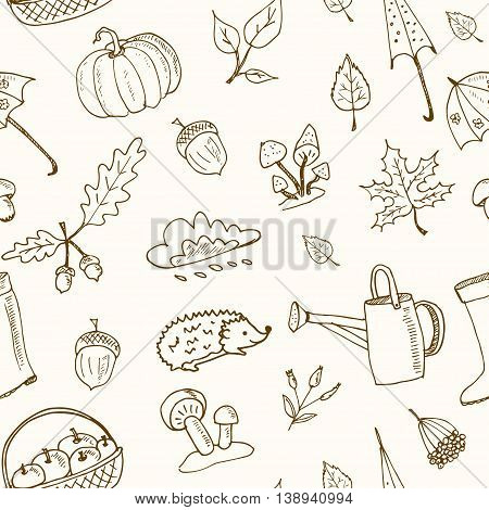 cute hand drawn autumn seamless patternt vector illustration