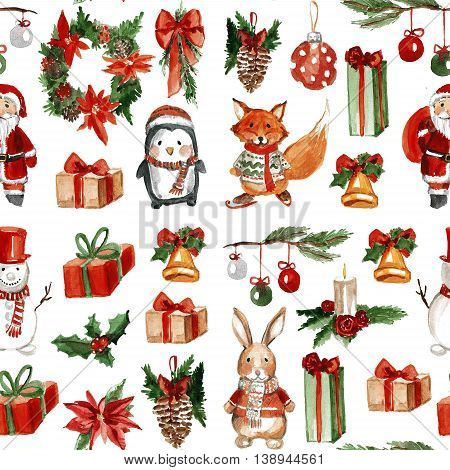 Holly jolly Merry Christmas Seamless pattern Hand drawn image