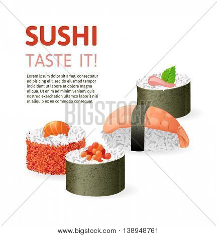 Sushi variations over white background