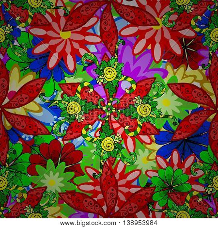 Vector vivid seamless abstract hand drawn pattern with plants.