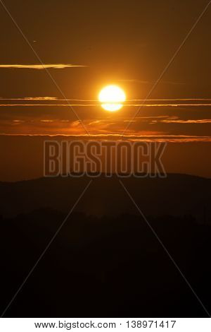 Sunset near village Roprachtice in Krkonose mountains