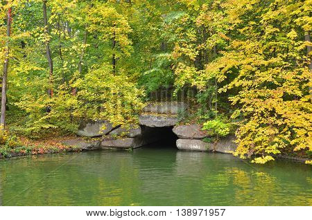 Autumn Park Tree Over Grotto