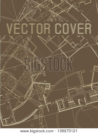 Drawing of abstract architectural detail on flat surface. Image of colorful blueprint for use as background for web and print. Template for cover or banner with draft plan of a building.