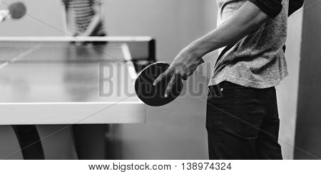 Two Friends Playing Tabletennis Concept
