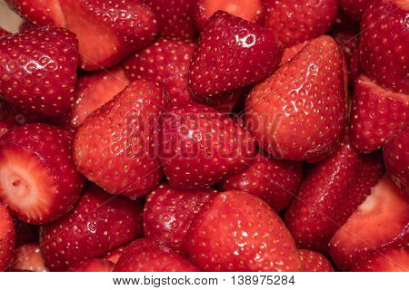 Sliced fresh Strawberries in Germany in early summer