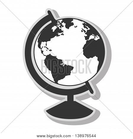 Earth world map sphere in black and white colors, isolated flat icon.