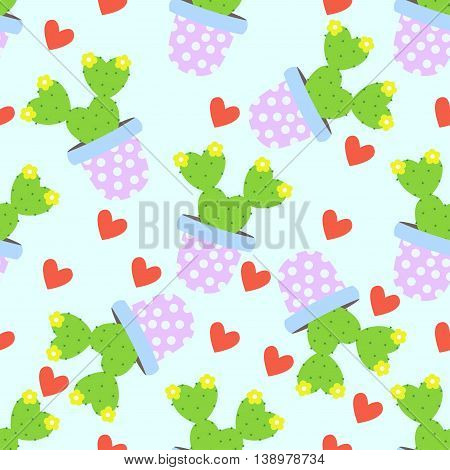 Cactus Pattern Vector Background. Cute Cacti, Flowerpots. Seamless Pattern With Cute Cacti.