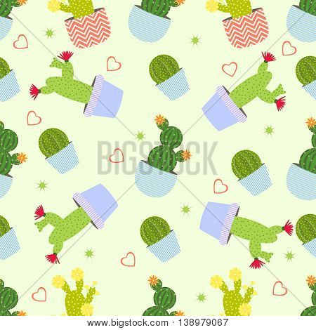 Cactus Pattern Vector Background. Seamless Pattern With Cute Cactus.