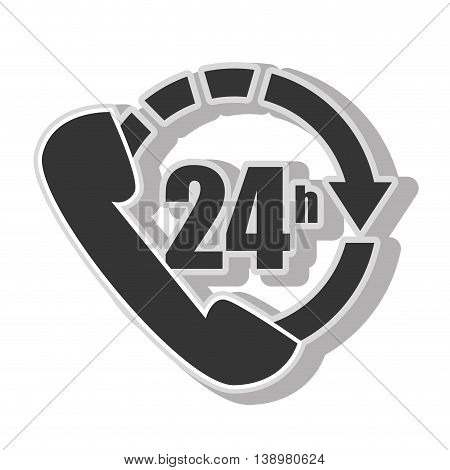Twentyfour hours service , isolated flat icon with black and white colors.