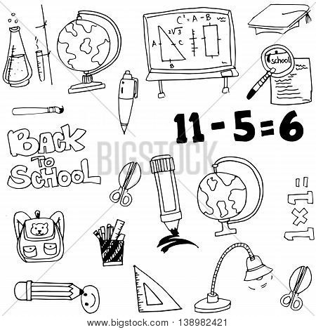 Education toool set in doodle on white backgrounds