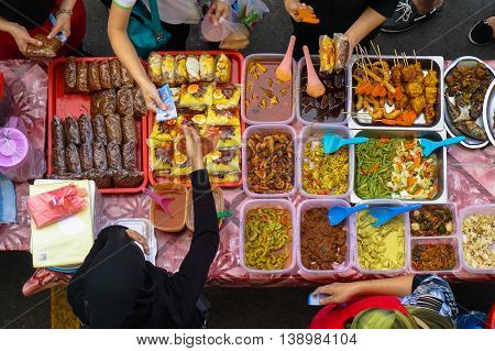 Kota Kinabalu,Sabah,Malaysia-March 14,2016:Street food or traditional Malay dishes in Kota Kinabalu,Sabah.Kota Kinabalu is one of the most vibrant and popular food capitals in the borneo.