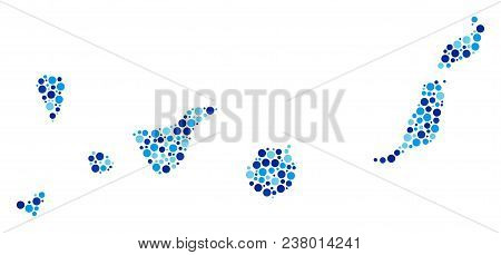 Canarian Spain Islands Map Composition Of Round Dots In Variable Sizes And Blue Color Tints. Scatter