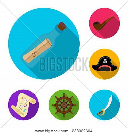 Pirate, Sea Robber Flat Icons In Set Collection For Design. Treasures, Attributes Vector Symbol Stoc