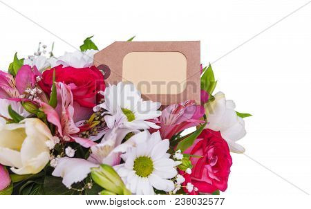 Bouquet Of Flowers With A Greeting Card. Place To Place Your Text.