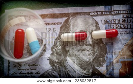 Some Medications On A Ticket Of Dollar, Conceptual Image Copay Health