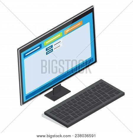 Computer Keyboard Near Monitor With Login And Password Fields On Screen Isometric Projection Vector 