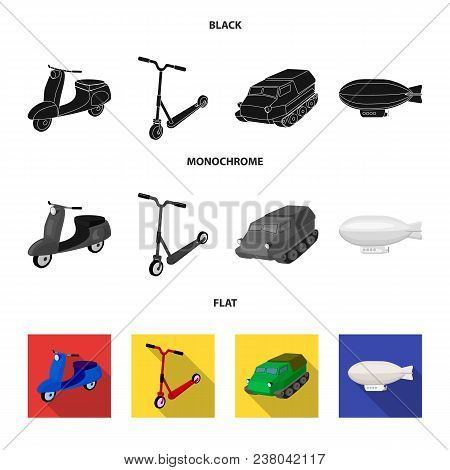 Motorcycle, Scooter, Armored Personnel Carrier, Aerostat Types Of Transport. Transport Set Collectio