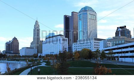 The Columbus, Ohio City Center On A Clear Fall Morning