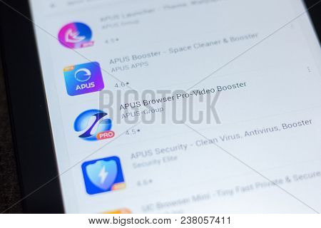 Ryazan, Russia - April 19, 2018 - Apus Browser Pro - Video Booster Icon On The List Of Mobile Apps