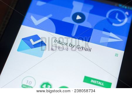 Ryazan, Russia - April 19, 2018 - Inbox By Gmail Mobile App On The Display Of Tablet Pc