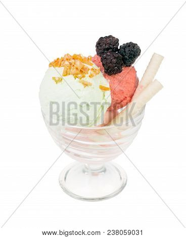 Vanilla Sundae Ice Cream In Cup On White Background