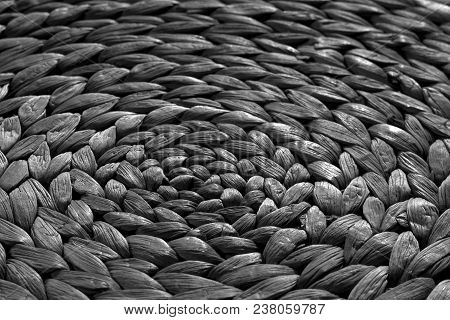 Round Straw Mat Texture In Black And White. Abstract Background And Texture For Design.