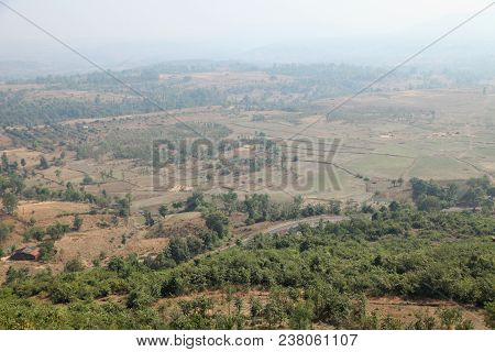 Foggy Mountain Valley At Sunrise In The Village In Nasik, Maharashtra, India