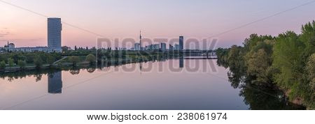 Panorama Of Vienna (austria) Near River Danube On A Clear Morning In Spring