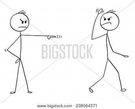 Cartoon Stick Man Drawing Conceptual Illustration Of Angry Businessman Fired, Sacked Or Dismissed Fr