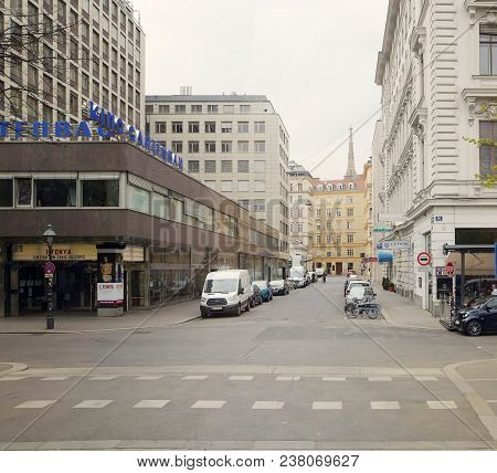 Vienna, Austria - 15 April 2018: Cars Parked On The Streets Of The City.
