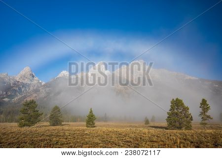 A Fogbow In The Scenic Landscape Of Grand Teton National Park Wyoming In Fall