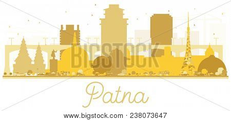 Patna India City Skyline Golden Silhouette. Simple Flat Concept for Tourism Presentation, Banner, Placard or Web Site. Patna Cityscape with Landmarks. 