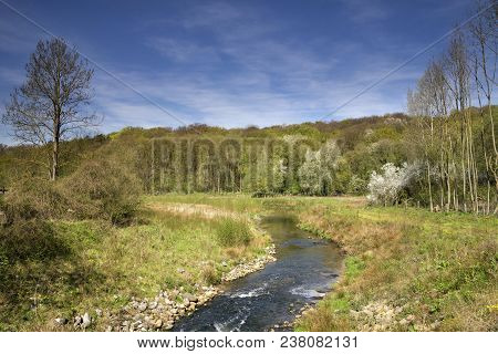 The Geleenbeek In Spring Atmosphere Flowing Through The Geleenbeek Valley Near Schinnen In The Dutch