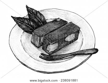 Hand drawn mizu yokan Japanese traditaional dessert
