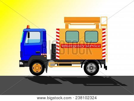 Blue-yellow Emergency Car For Emergency Work On The Road