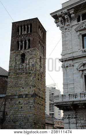 A View Of The Bell Tower Of Santo Stefano Church In Genoa