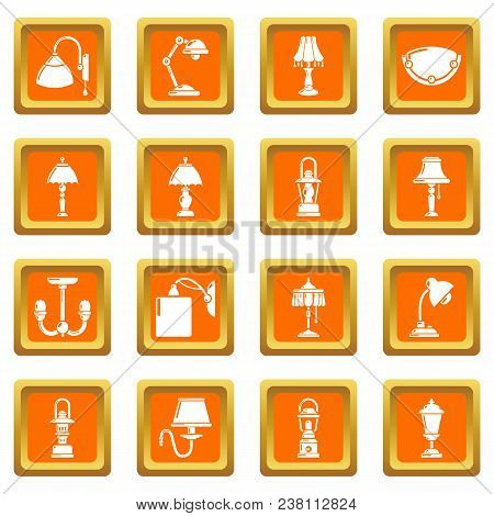 Lamp Icons Set Vector Orange Square Isolated On White Background