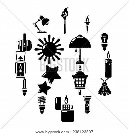 Light Source Icons Set. Simple Illustration Of 16 Light Source Vector Icons For Web