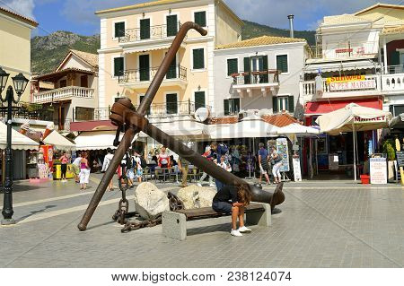 Paxos Harbour, Greece - October 01, 2017 : Paxos Tourist Visiting The Small Island South Of Corfu A 