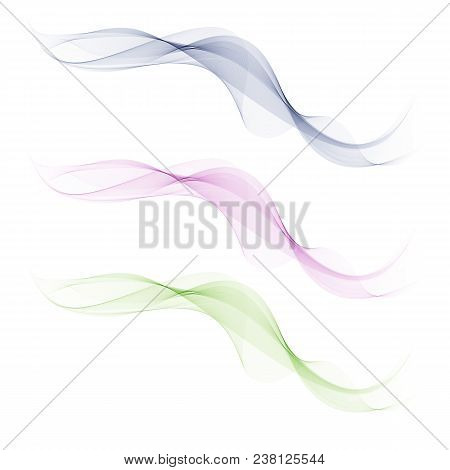 Abstract Smooth Color Wave Vector Set On Transparent Background. Curve Flow Motion Illustration. Wav