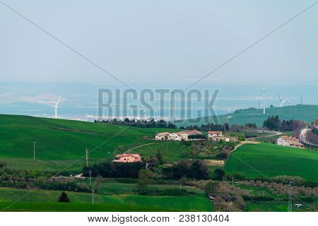 Landscape Green Grass On Sky Background, Blue Sky On Horizon, Spring Green Grass