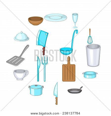 Basic Dishes Icons Set. Cartoon Illustration Of 16 Basic Dishes Vector Icons For Web