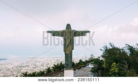 Puerto Plata, Dominican Republic. The Giant Statue Of Christ The Redeemer On Pico Isabel De Torres. 