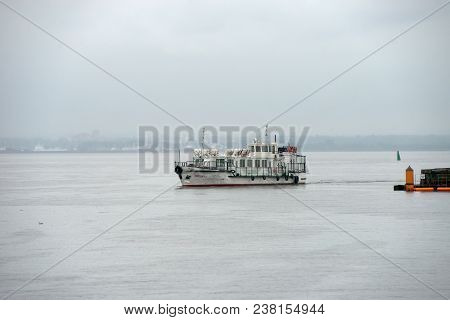 Kronstadt, Saint Petersburg, Russia - August 21, 2017: A Pleasure Boat Sails Along The Finnish Gulf 