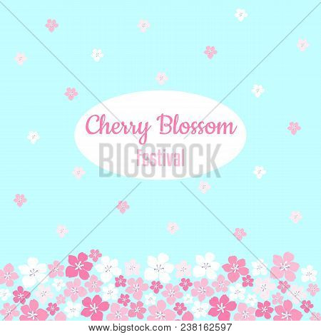 Cherry Blossom Festival. Sakura On Blue Sky Background. Vector Illustration.