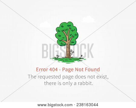 Error 404 Page With A Little Rabbit Behind A Tree Vector Design. Website 404 Page Creative Concept. 
