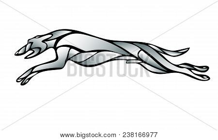 Silhouette Of Running Dog Whippet Breed. Vector Outline Illustration