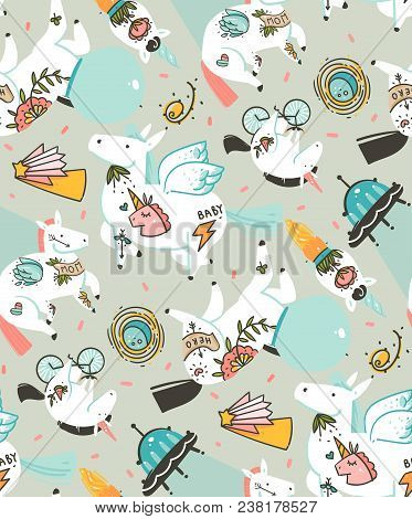 Hand Drawn Vector Abstract Graphic Creative Cartoon Illustrations Seamless Pattern With Cosmonaut Un